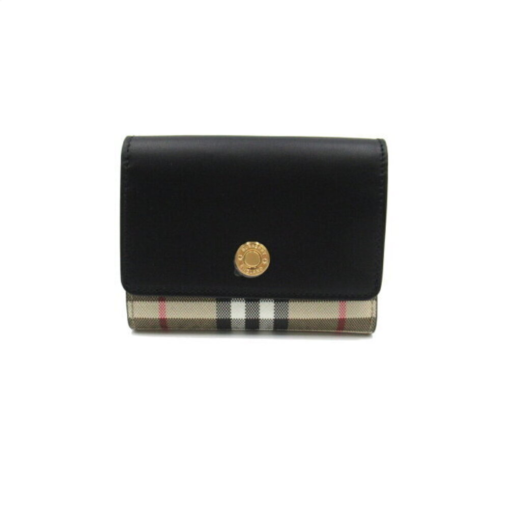 Burberry Wallet Leather Beige Canvas fold Tri Black - Picture 2 of 8